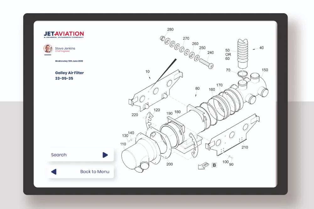 Jet Aviation parts diagram interface