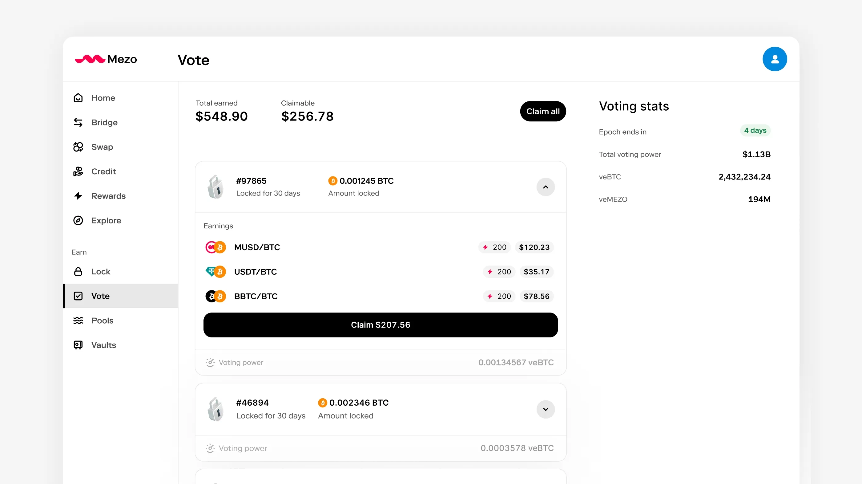 Mezo Earn allocation breakdown