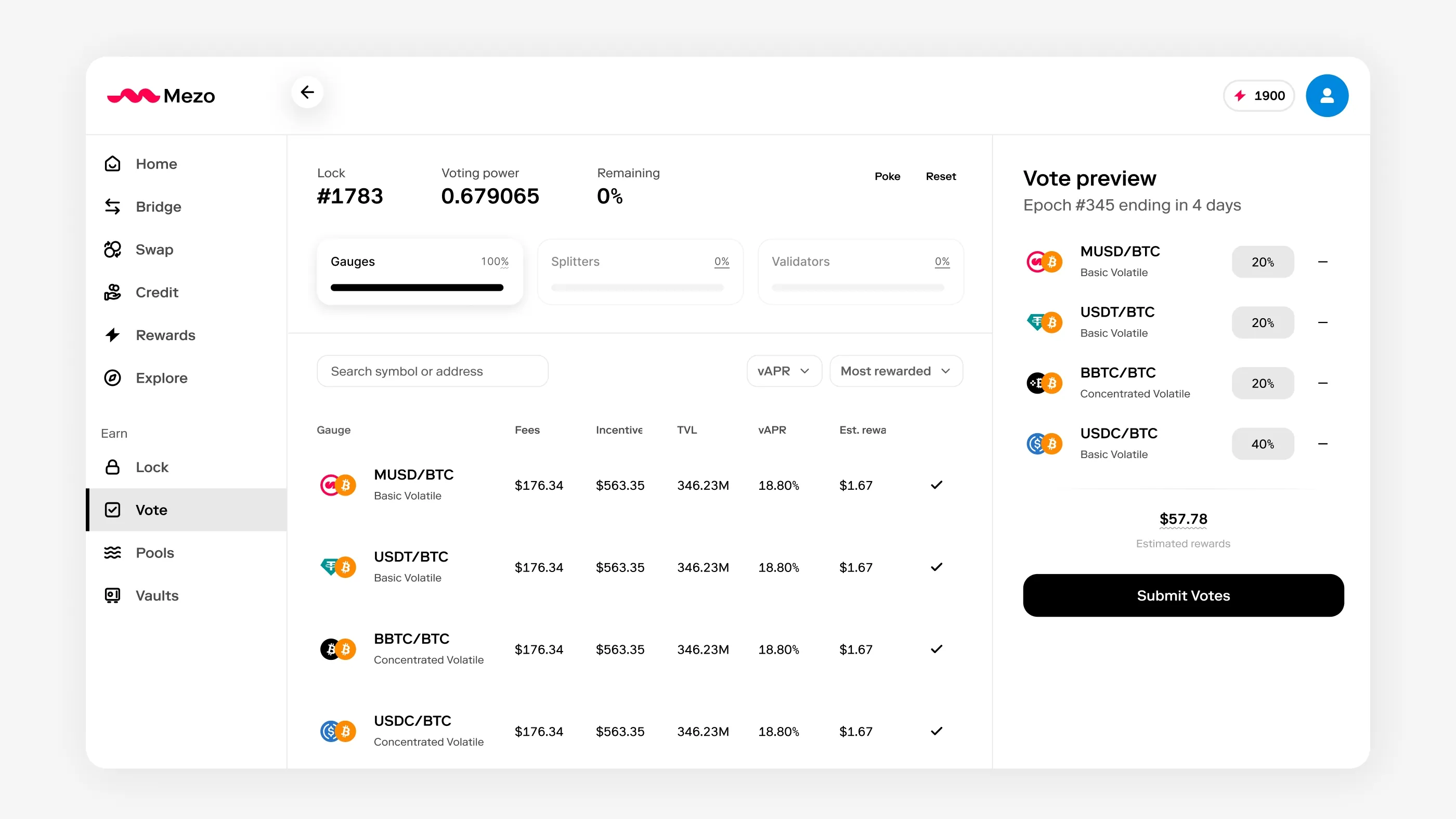 Mezo Earn voting flow